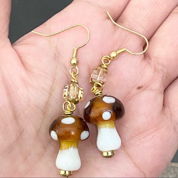 Handmade Mushroom Lampwork Beads Drop Earrings - Picture 5 of 8